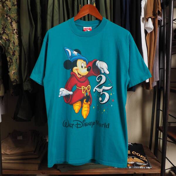 90s Tシャツ Disney ディズニー Mickey ミッキー アメリカ製 usa製 ティール M ビンテージ