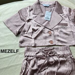 定価1万円【タグ付き】MEZELF 半袖 クロップド ジャケット ショートパンツ セットアップ サテン ピンク フリーサイズ ウエストゴム