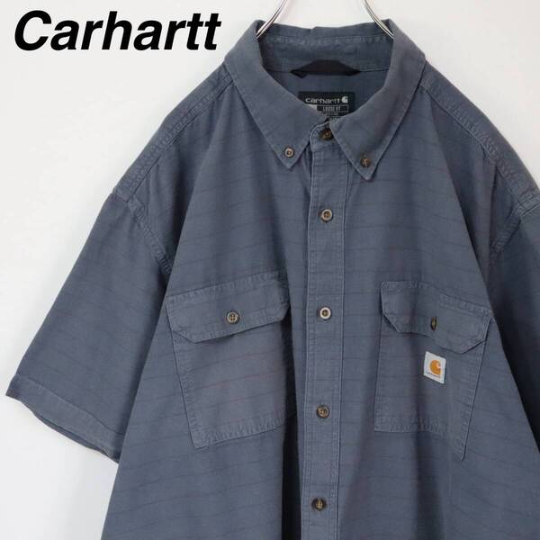 【ボーダー柄】カーハート ワークシャツ BDシャツ 2XL フェード 紺色 青