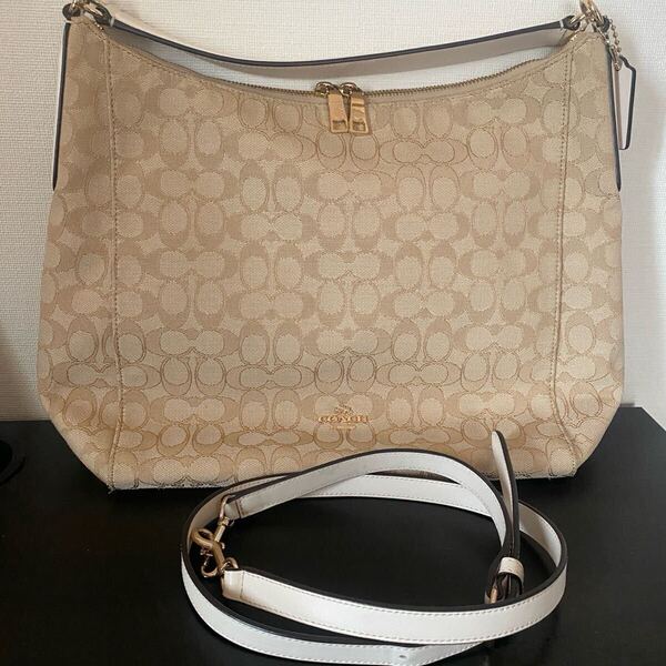 コーチ COACH ショルダーバッグ ハンドバッグ 2WAY シグネチャー キャンバス レザー ベージュ ホワイト 肩掛け 斜め掛け