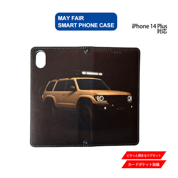 1】 iPhone14 Plus 用 ケース 手帳型 PVC レザー アイフォンケース 自動車2 SUV リアル