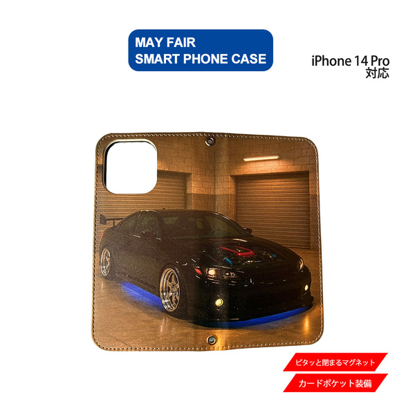 1】 iPhone14 Pro 用 ケース 手帳型 PVC レザー アイフォンケース 自動車4 カスタムカー リアル