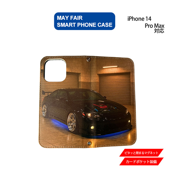 1】 iPhone14 Pro Max 用 ケース 手帳型 PVC レザー アイフォンケース 自動車4 カスタムカー リアル