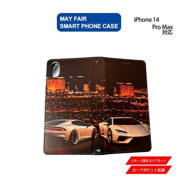 1】 iPhone14 Pro Max 用 ケース 手帳型 PVC レザー アイフォンケース 自動車5 スーパーカー リアル