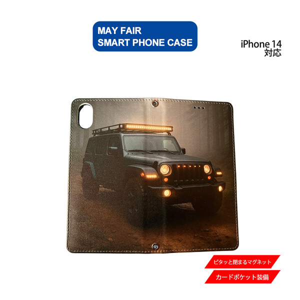 1】 iPhone14 用 ケース 手帳型 PVC レザー アイフォンケース 自動車6 オフロード リアル