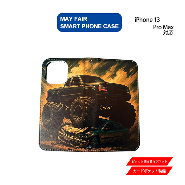 1】 iPhone13 Pro Max 用 ケース 手帳型 PVC レザー アイフォンケース 自動車8 SUV リアル
