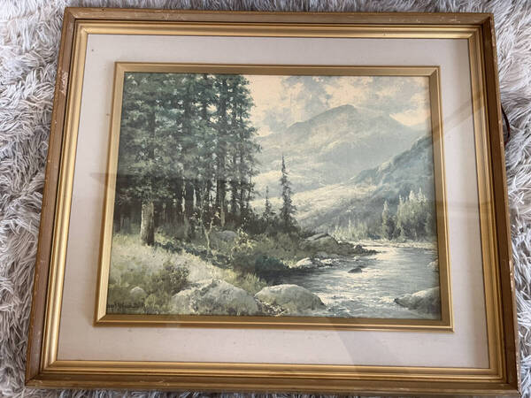 ロバートウッド 山と小川 風景画 絵画 油彩 油絵 インテリア 額縁 複製名画