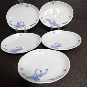 未使用 三川内焼 宝珠窯 唐子 銘々皿5枚 料亭 レストラン お祝い 高級品 テーブルコーディネート 会食 節句 おもてなし