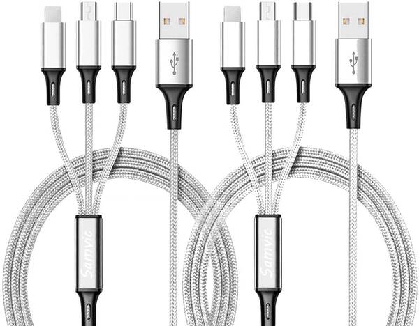 ライトニングケーブル 1.2M マルチUSBケーブル 3in1充電ケーブル 3A急速充電 iOS/Android/タイプC適用 同時充電 一本三役 2本セット