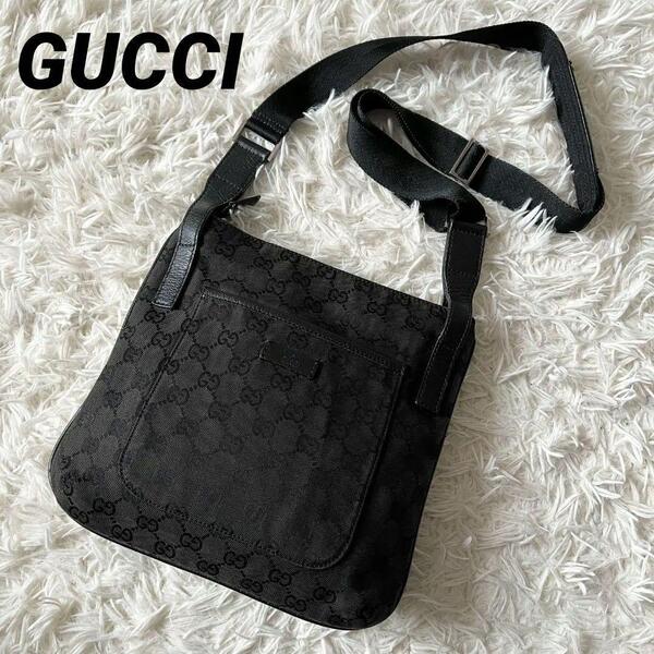 GUCCI グッチ GGキャンバス クロスボディ サコッシュ ショルダーバッグ 122793 ブラック キャンバス×レザー
