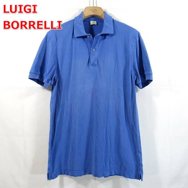 【定番】ルイジボレッリ 後染めポロシャツ LUIGI BORRELLI サイズ50(XL相当) スモーキーブルー