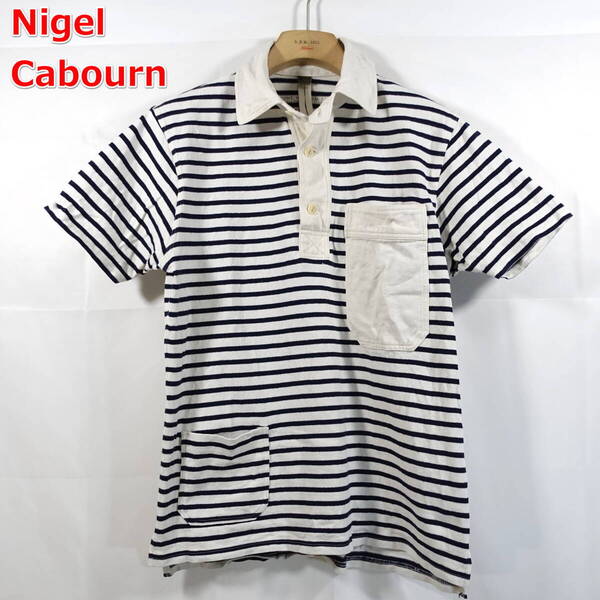 【良品】ナイジェルケーボン ボーダーポロシャツ Nigel Cabourn (MARINE POLO) サイズ52(XL相当) 白紺