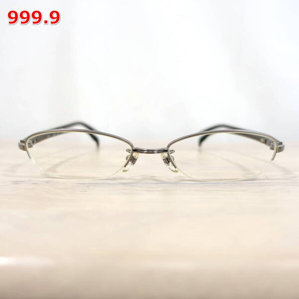 【良品】999.9 S-451T ハーフリム オーバル型メガネ フォーナインズ 銀茶