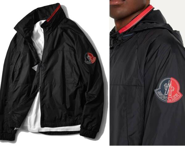 17,7万【moncler モンクレール 新品*国内正規品】希少限定◇高級無双仕立て◇デカロゴワッペン◇機能的な4ポケ!2wayフードナイロンブルゾン
