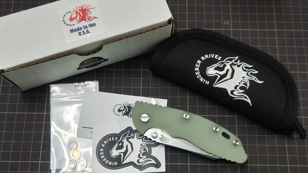 Hinderer 3.5 XM-18 No Choil Wharncliffe 20CV Working Finish Titanium Stonewashed Blade Translucent Green G-10 ヒンダラー