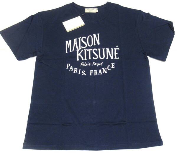 ★メゾンキツネ Maison Kitsune Mサイズ 半袖 Tシャツ ロゴ 男女兼用 ネイビー