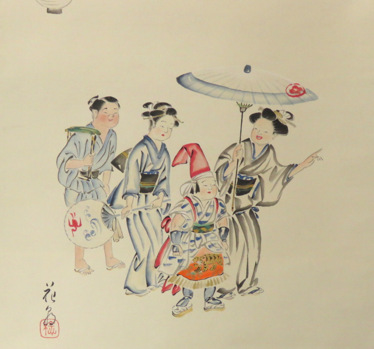 真作/生田花朝女/山水売店人物図/布袋屋掛軸HH-905