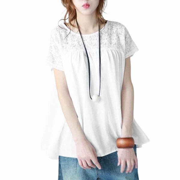 レース トップス ホワイト L 花柄 半袖 レディース ゆったり 体型カバー カットソー 着やせ tシャツ 可愛い おしゃれ かわいい