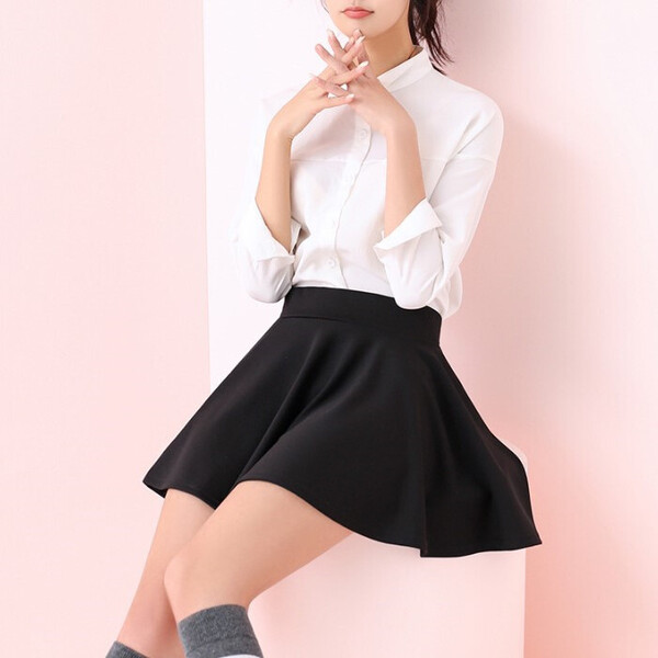 ミニスカート ブラック XLサイズ フレア ハイウェスト Aライン インナーパンツ付き 動きやすい 透けない インナー 人気 可愛い 格安 即納