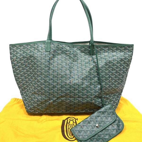 希少◇GOYARD ゴヤール サンルイGM トートバッグ ヘリンボーン プリント グリーン メンズ レディース ユニセックス