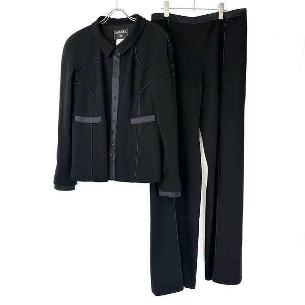 超希少◇CHANEL シャネル 02A ココマーク ウールセットアップ ジャケット ジャケット パンツ ワイド センタープレス ユニセックス