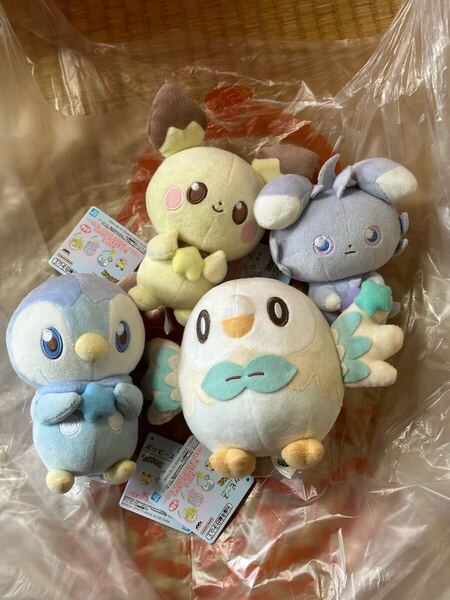 送料無料 ポケピースぬいぐるみ starry night全4種 コンプセット ピチュー ポッチャマ ニャスパー モクロー プライズ品 アミューズメント