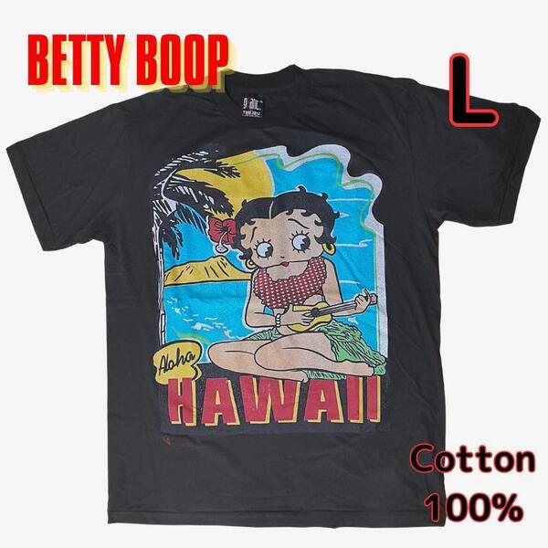 送料無料 新品未使用 メンズ レディース 男女兼用 夏服Tシャツ Lサイズ BETTY BOOP ベティちゃんハワイ柄 ビッグプリント USAキャラ 半袖