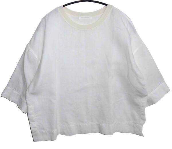 極美品 TOMORROWLAND トゥモローランド GALERIE VIE ギャルリーヴィー 21ss フレンチリネンリブコンビ クルーネックプルオーバー Tシャツ