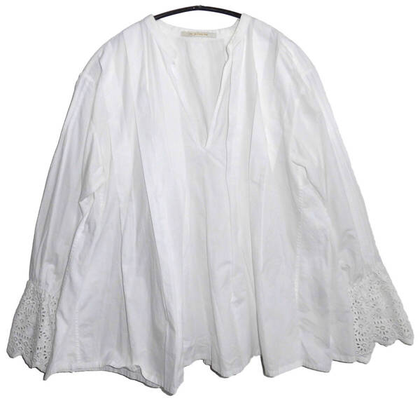 美品 ne Quittez pas ヌキテパ POPLIN LACE SLEEVE TOP 袖レース ポプリン シャツ