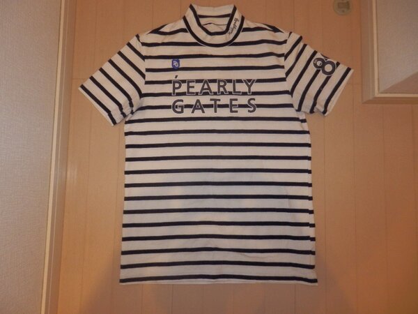 美品 認識タグ有★PEARLY GATES パーリーゲイツ★人気 半袖ハイネックシャツ ボーダー柄 2020年★サイズ5 L