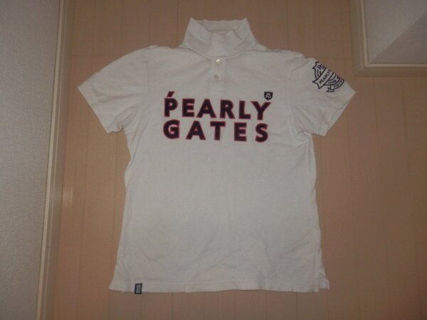 美品 認識タグ有★PEARLY GATES パーリーゲイツ★人気半袖ポロシャツ 白PG柄 2019年モデル★サイズ5 L