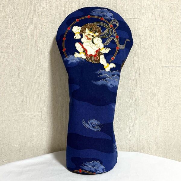 ドライバー ヘッドカバー ゴルフ ハンドメイド ゴルフアクセサリー 雷神 青