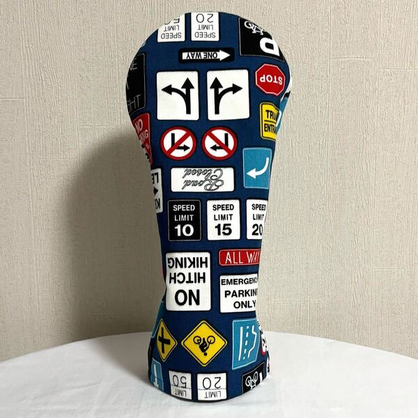 ドライバー ヘッドカバー ゴルフ ハンドメイド ゴルフアクセサリー 道路標識 紺色