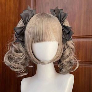 ヘアリボンクリップ ブラック 2個セット 左右セット 地雷系 ヘアアクセ ロリータ ゴスロリ 簡単取り付け 黒