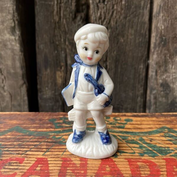 【USA vintage】Holland Delft Blue Boy with the violin 置物 陶器 オランダ デルフト アメリカ ビンテージ