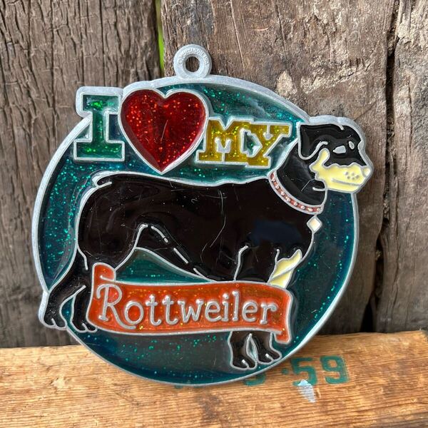 【USA vintage】stained glass ornament Rottweiler ステンドグラス オーナメント 犬 ロットワイラー アメリカ ビンテージ