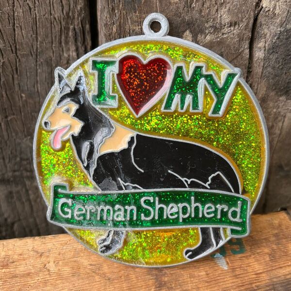 【USA vintage】stained glass ornament German Shepherd ステンドグラス オーナメント ジャーマンシェパード アメリカ ビンテージ