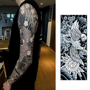 UD01 TATOOシール タトゥーシール リアル和柄ブラック 和彫り入れ墨シール 腕や足用入れ墨シール イベントや動画撮影に リアルな刺青シール