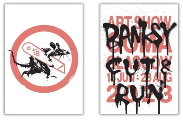 送料無料 Banksy 『 CUT & RUN 』 展覧会 会場 限定 公式 ポスター 2枚 セット バンクシー オフセット リトグラフ
