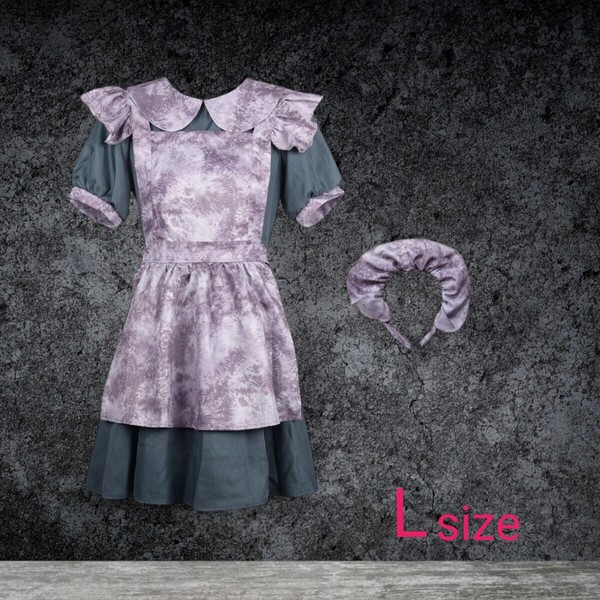 【グレー・L】メイド服 セット シック 大人 クラシカル ゴシック ミニスカート ワンピース ホラー喫茶 闇 ゾンビ ハロウィン 学祭 コスプレ