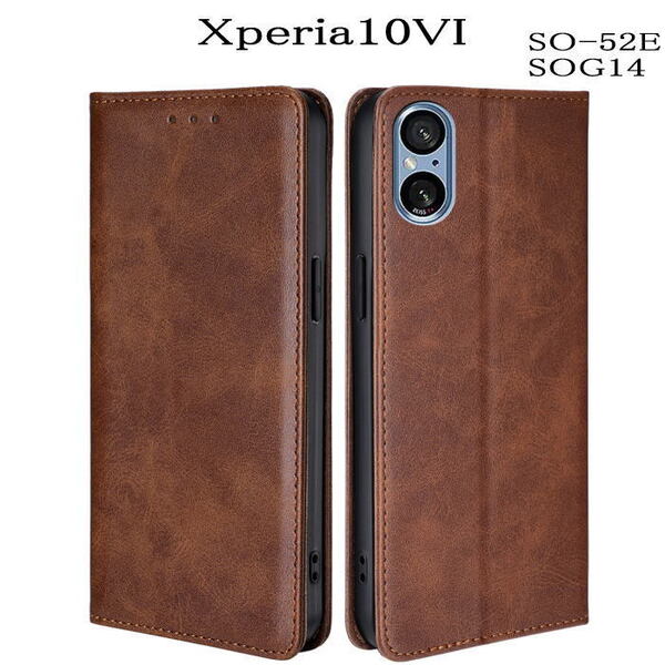 Xperia 10VI レザー手帳型ケース SO-52E/SOG14 ブラウン