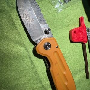 Moyeworks社ハイスペック版 「BK-3 」Westinghouse社Antique Micarta Scale, Grosse Rosen pattern Damasteel Blade, Tiフレームロック