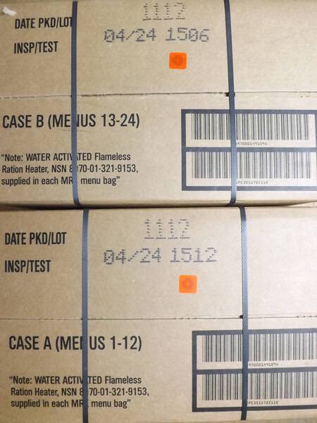 送料込み☆MRE 2箱セット☆送料無料☆米軍放出品 レーション 24個 2024年検品 A and Bセット 戦闘糧食 実物希少品 未開封