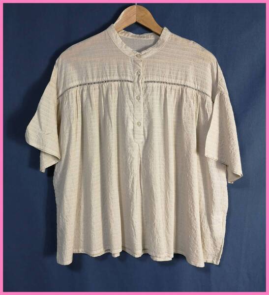 BLS‐481☆夏☆新品☆送料込み☆即決☆ナチュラル系☆綿レーヨン混☆ブラウス☆M~L☆ベージュ系☆ワッフル素材☆プルオーバー☆