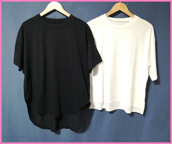 TSET‐624☆春夏☆サンプル品☆送料込み☆即決☆ナチュラル系☆Tシャツ素材☆2枚セット☆M~Lサイズ☆Tシャツ☆黒と白☆