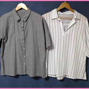 SET‐417☆夏☆新品☆送料込み☆即決☆ナチュラル系☆薄手のインド綿☆2枚セット☆M~Lサイズ☆ブラウス☆白×黒と白×青