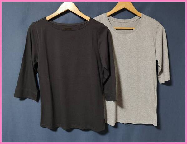 TSET‐608☆春夏☆新品☆送料込み☆即決☆ナチュラル系☆Tシャツ素材2枚セット☆Mサイズ☆Tシャツ☆濃いグレーとグレー☆七分袖