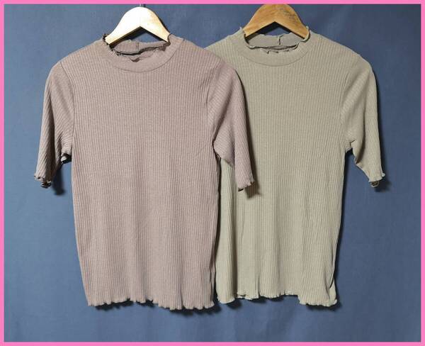 TSET‐625夏☆新品とサンプル品☆送料込み☆即決☆Tシャツ素材☆色違い☆2枚セット☆Mサイズ☆Tシャツ☆ブラウン系とグリーン系