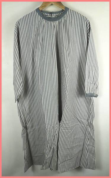 X 12☆春夏秋☆新品☆送料込み☆即決☆ナチュラル系☆インド綿☆M~Lサイズ☆ワンピース☆オフホワイト×グレー