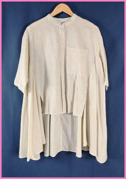 WS‐89‐2☆春夏☆新品☆送料込み☆即決☆ナチュラル系☆綿麻混☆ブラウス☆M~Lサイズ☆ベージュ系☆ゆったり☆ストライプ